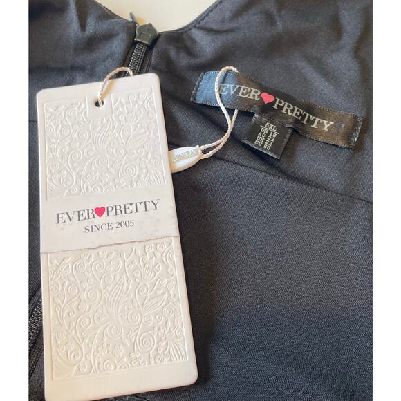 Ever Pretty Hi Low Dress NWT Deep V Neck Black Sleeveless Stretch Sz 18 Evening - Picture 3 of 10